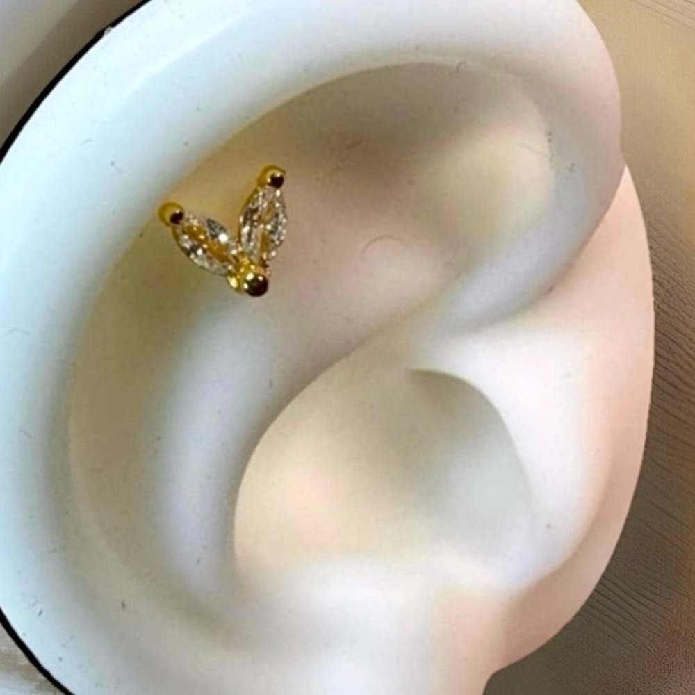 18k Gold double diamond sparkle Arch crescent Cartilage Earring